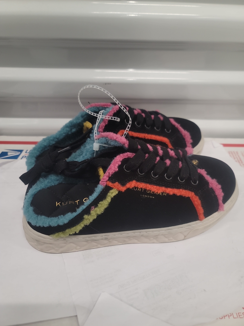 Kurt Geiger Women's Black Sneakers with Multicolor Sherpa Trim